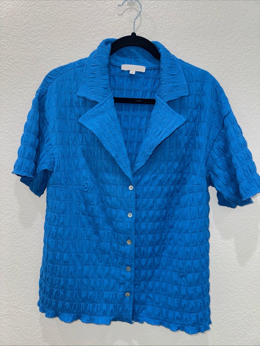 Eri + Ali Anthropologie Blue Textured Crinkle Button Front Shirt Womens Small